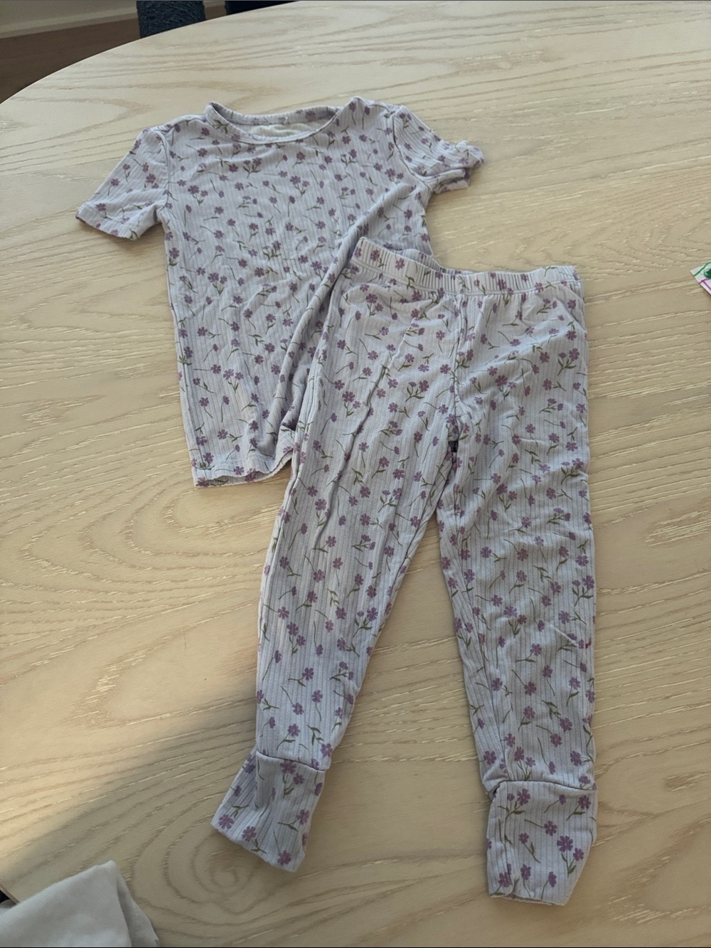 Posh Peanut Lavender Floral Ribbed Kids Pajama Set - 3T/4T